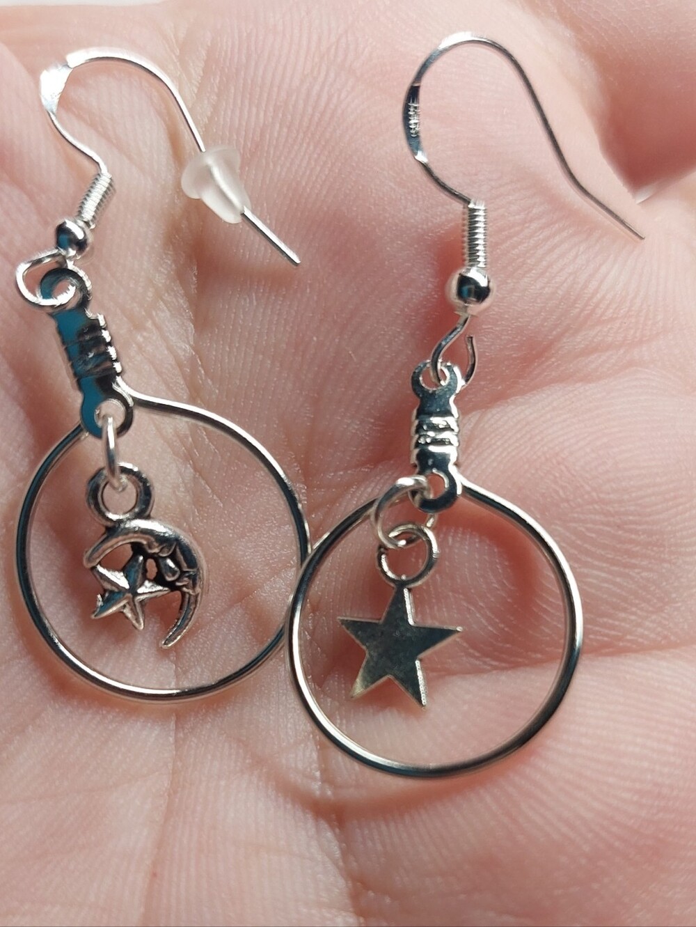 Silver Moon & Star Hoop Dangle Earrings - Women Jewelry